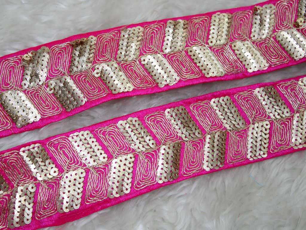 Pink Zari Sequin Trim for Elegant Embellishments