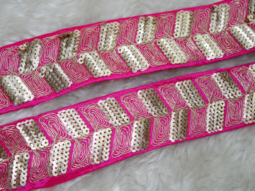 Pink Zari Sequin Trim for Elegant Embellishments