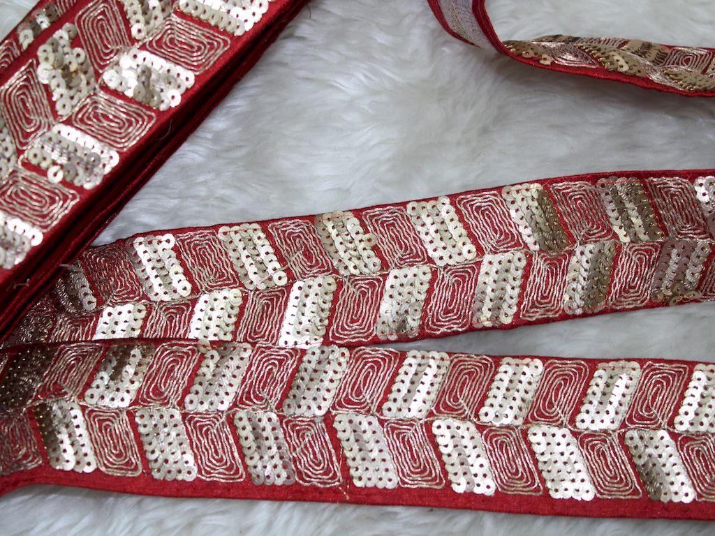 Rich Maroon Zari Sequin Trim