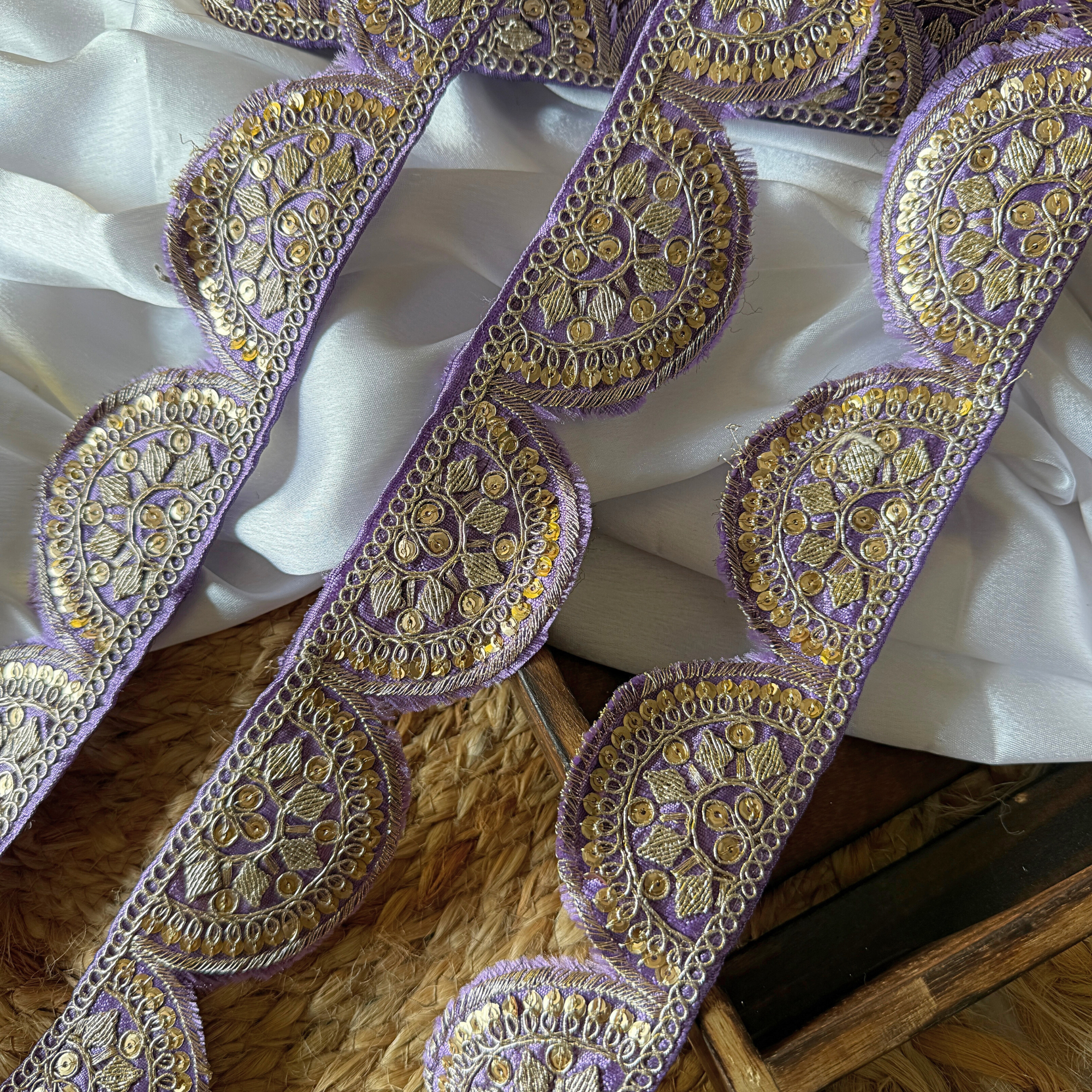 Scalloped Floral Sequin Embroidered Lace Trim Border for Ethnic, Festive & Designer Wear