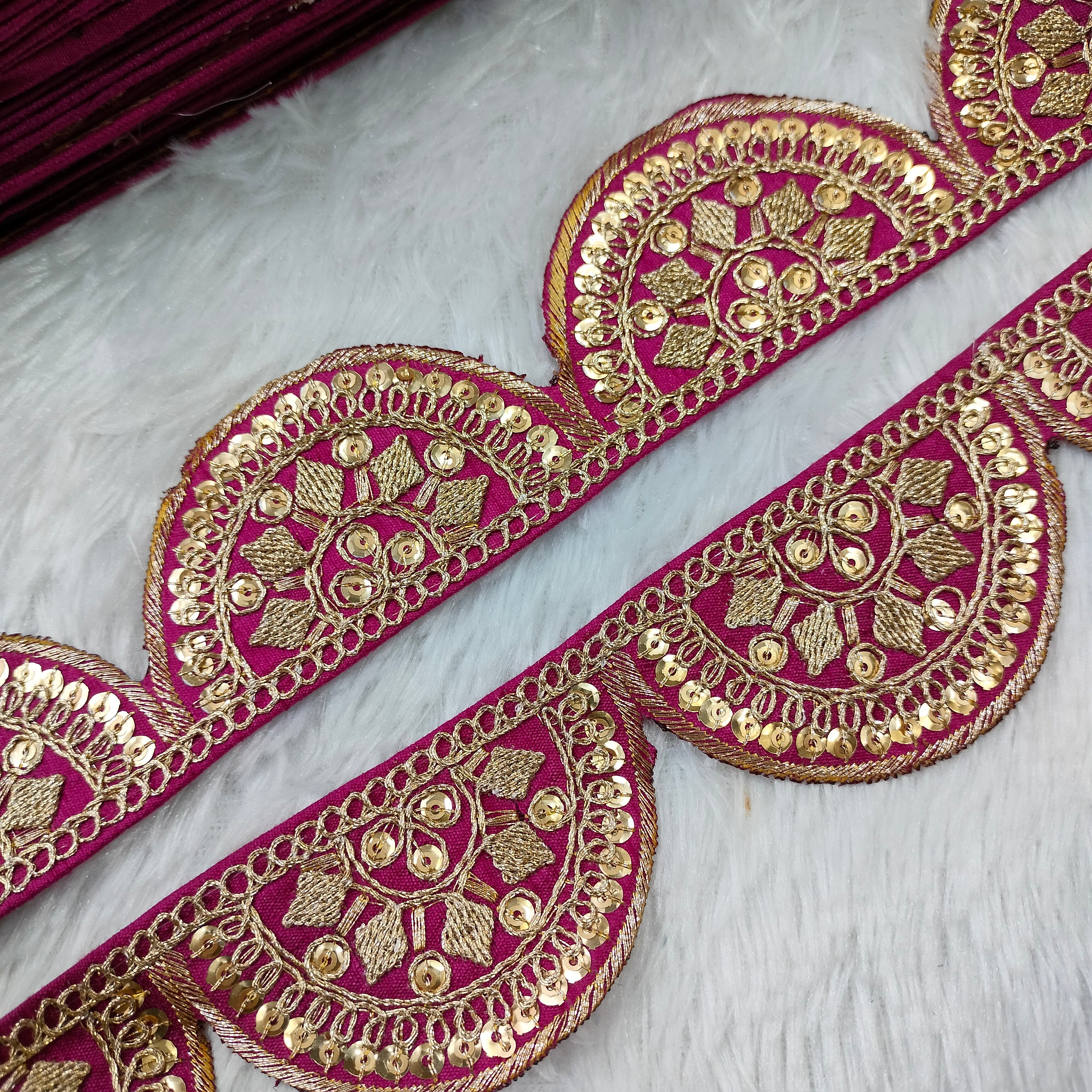 Scalloped Floral Sequin Embroidered Lace Trim Border for Ethnic, Festive & Designer Wear