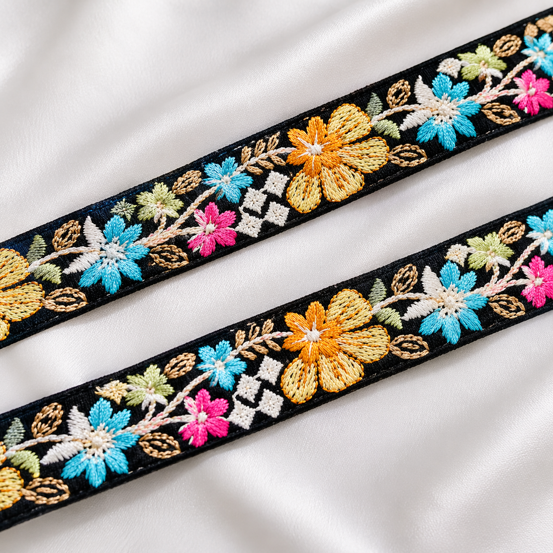 Multicolor Floral Embroidered Lace Trim Border