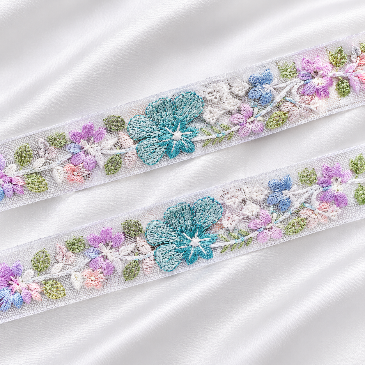 Multicolor Floral Embroidered Lace Trim Border