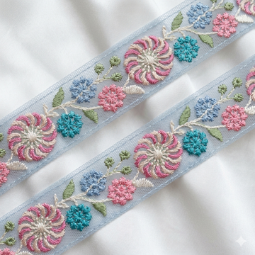 Floral Embroidered Net Lace Trim Border for Designer & Ethnic Wear