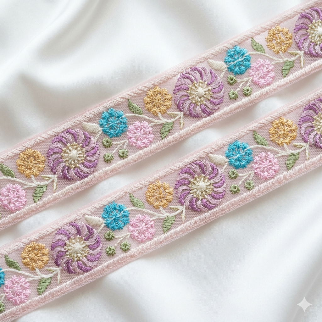 Floral Embroidered Net Lace Trim Border for Designer & Ethnic Wear