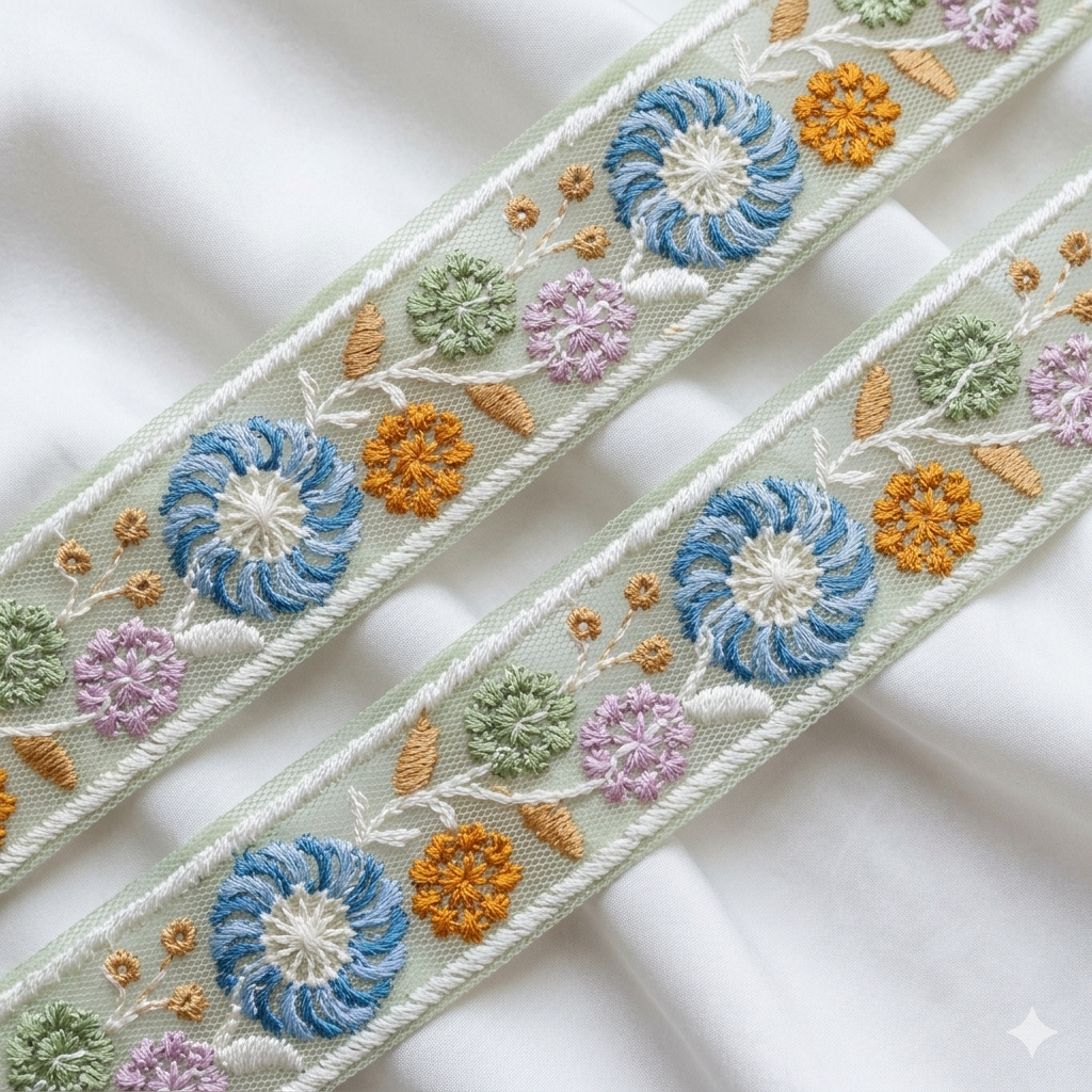 Floral Embroidered Net Lace Trim Border for Designer & Ethnic Wear