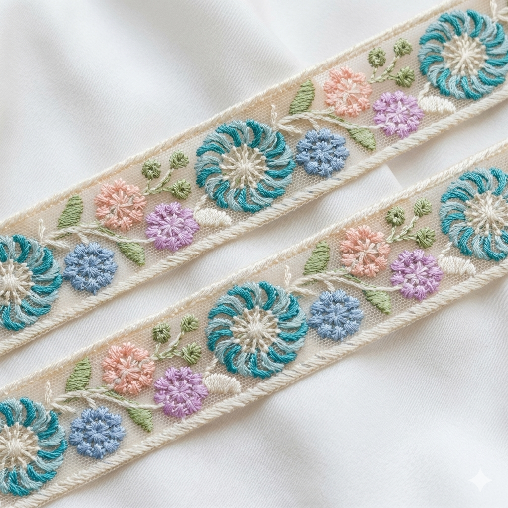 Floral Embroidered Net Lace Trim Border for Designer & Ethnic Wear