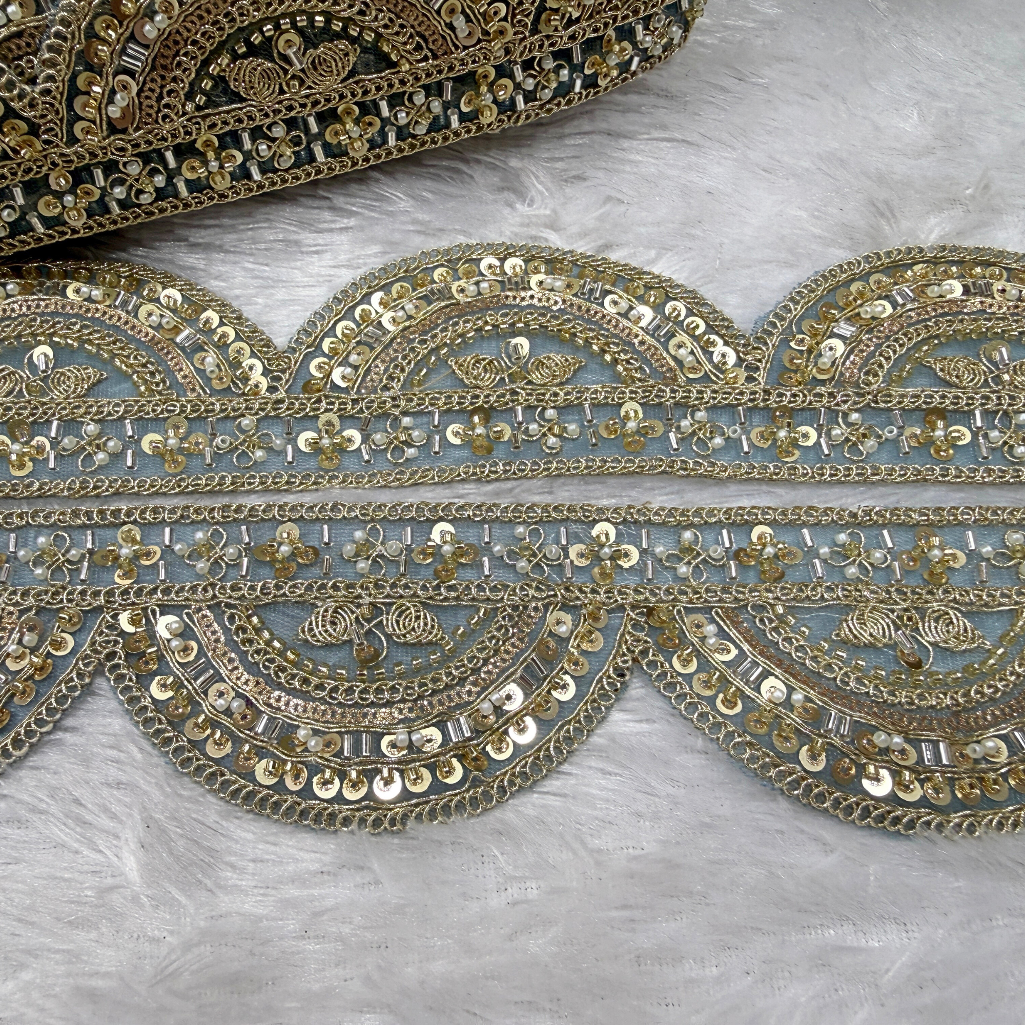 Zari Embroidered & Sequin Detailing Lace Border