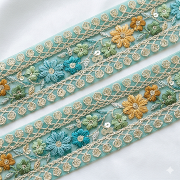 Handcrafted Floral Embroidery Lace Border on Net