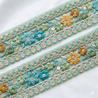 Handcrafted Floral Embroidery Lace Border on Net