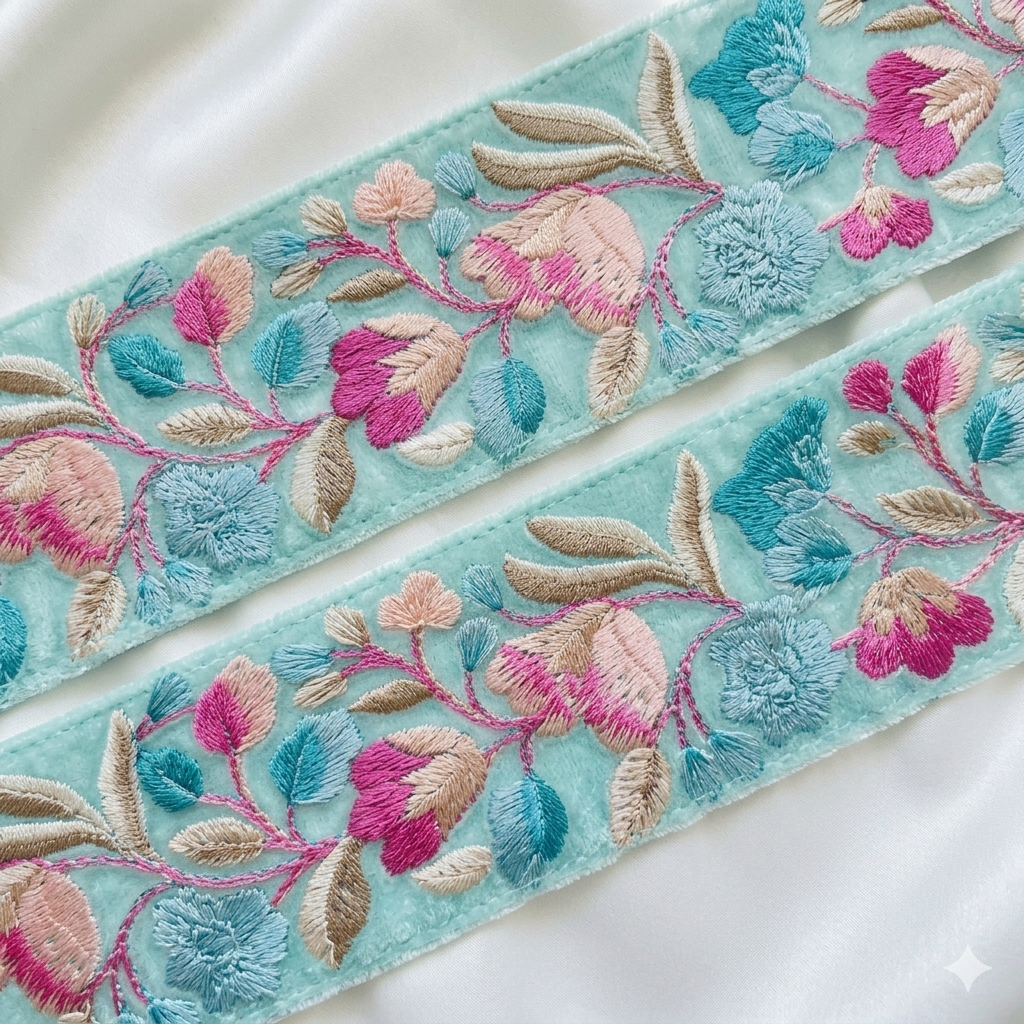 Embroidered Floral Vine Lace Border Trim for Ethnic and Designer Wear