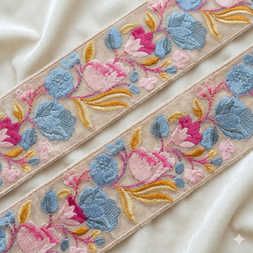 Embroidered Floral Vine Lace Border Trim for Ethnic and Designer Wear