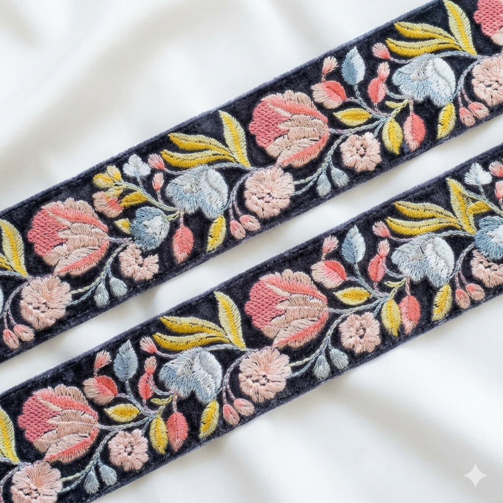 Embroidered Floral Vine Lace Border Trim for Ethnic and Designer Wear