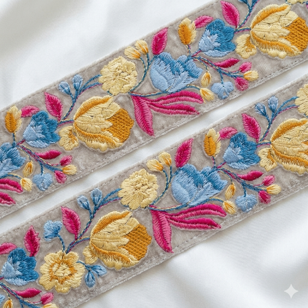 Embroidered Floral Vine Lace Border Trim for Ethnic and Designer Wear