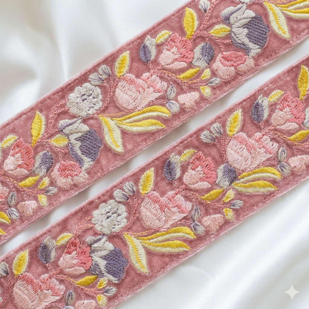 Embroidered Floral Vine Lace Border Trim for Ethnic and Designer Wear