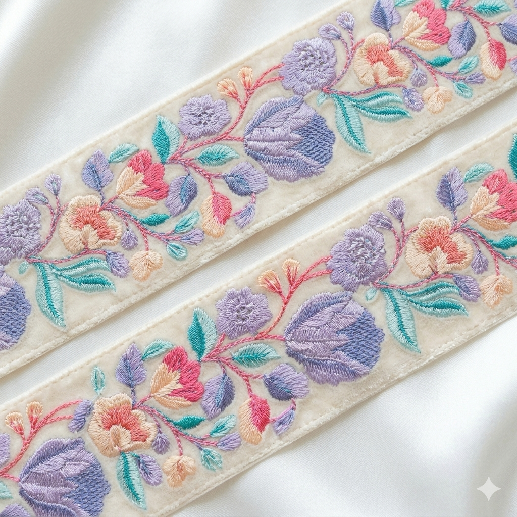 Embroidered Floral Vine Lace Border Trim for Ethnic and Designer Wear