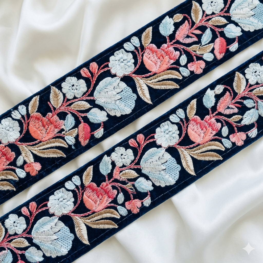 Embroidered Floral Vine Lace Border Trim for Ethnic and Designer Wear