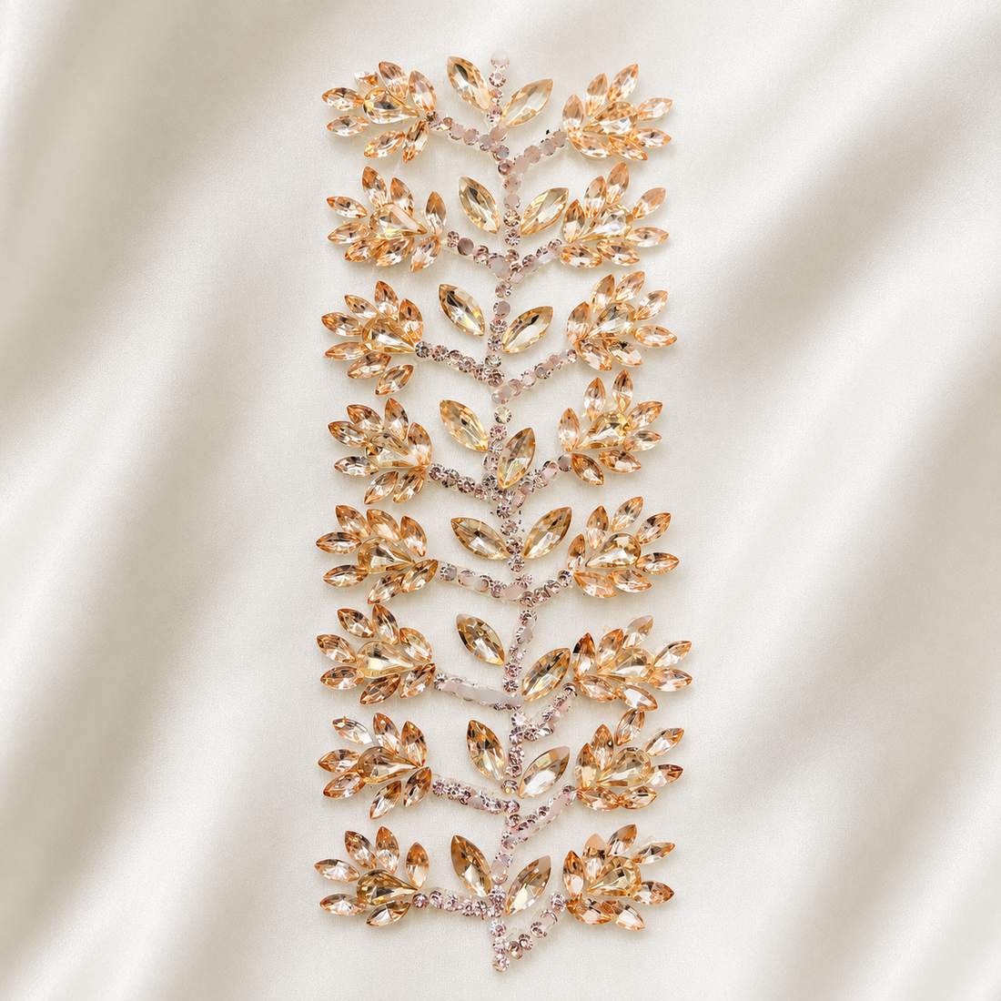 Crystal Leaf Vine Embellished Lace Patch Trim