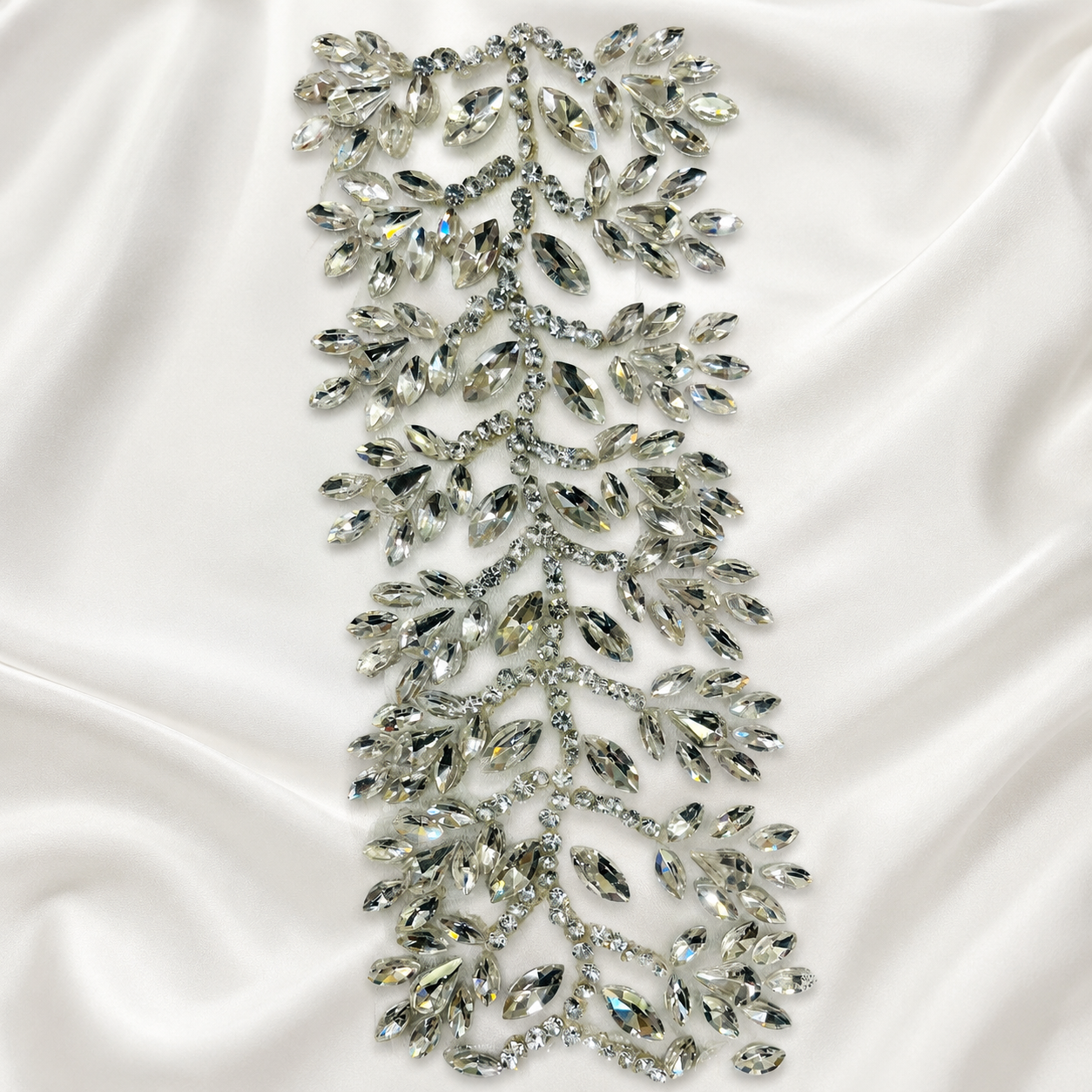 Crystal Leaf Vine Embellished Lace Patch Trim