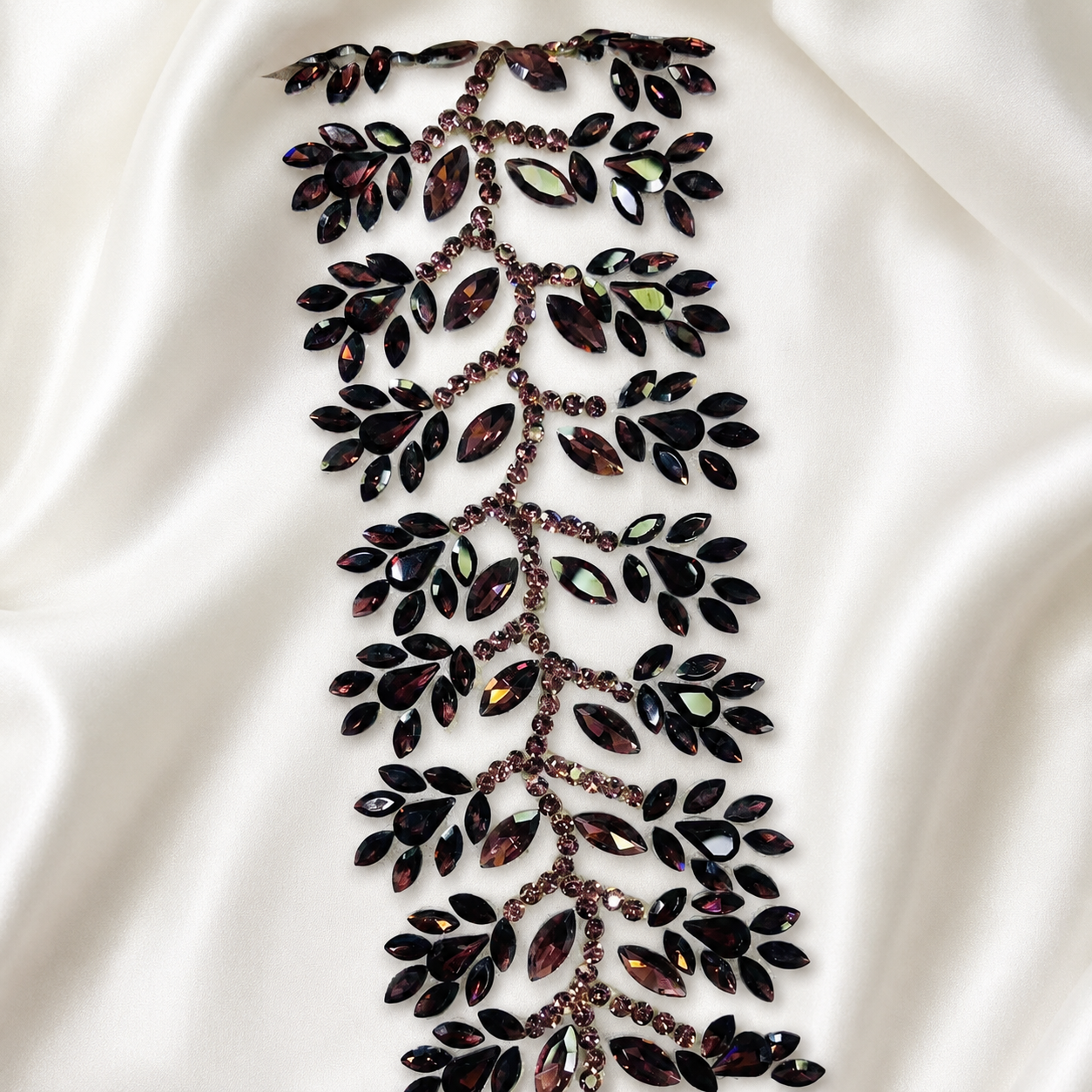 Crystal Leaf Vine Embellished Lace Patch Trim