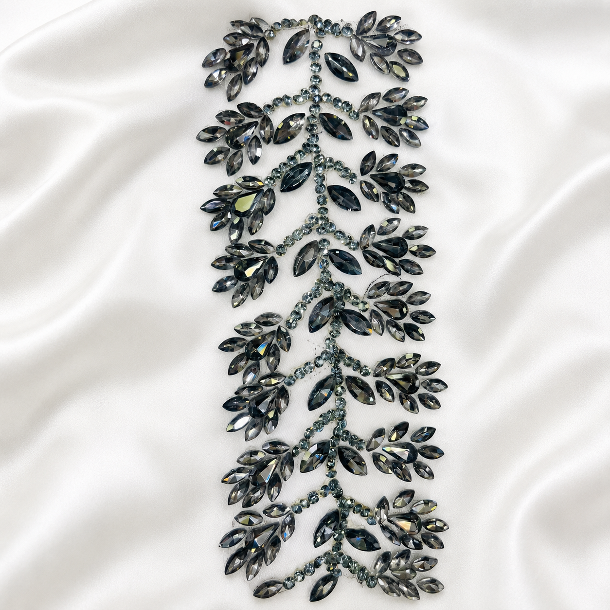 Crystal Leaf Vine Embellished Lace Patch Trim