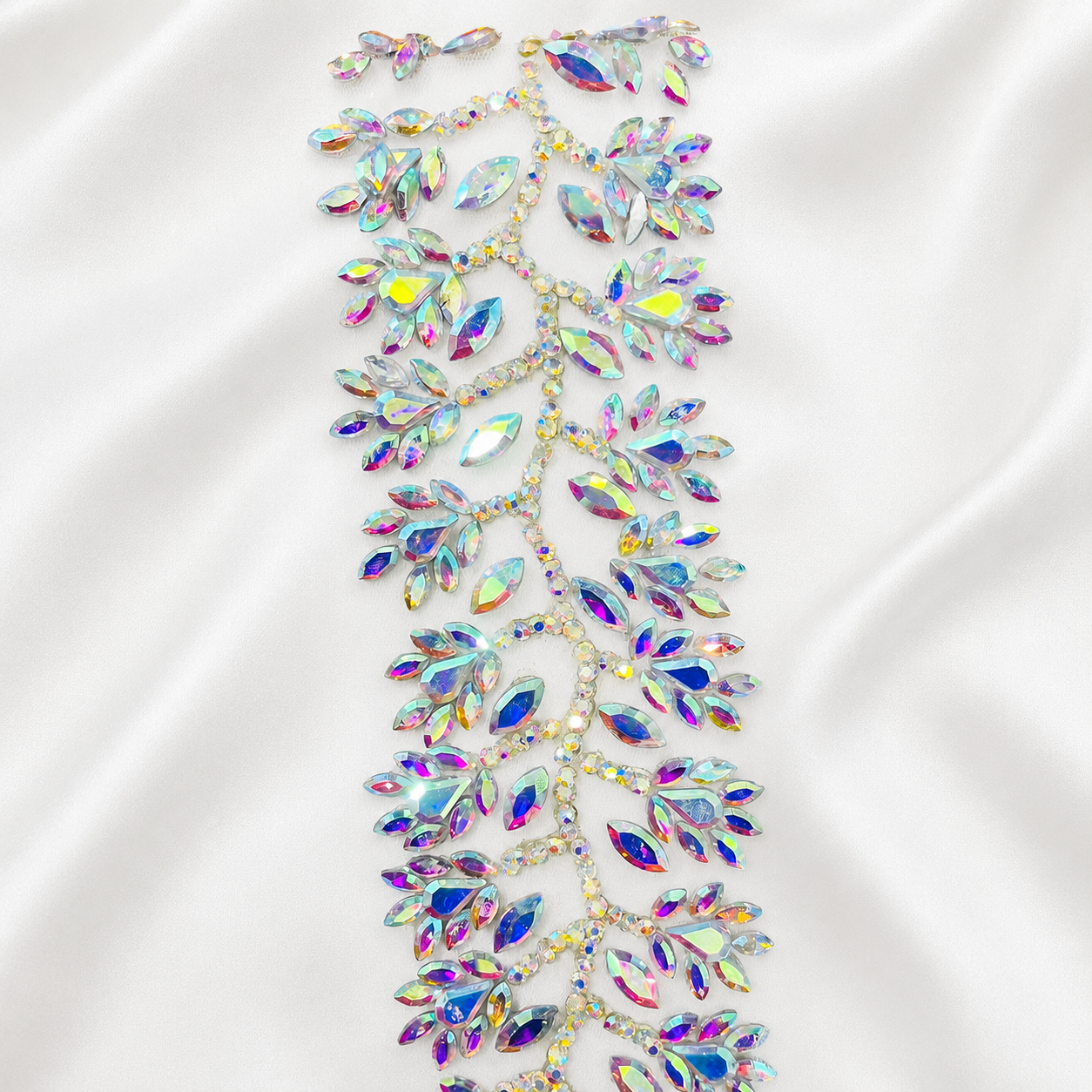 Crystal Leaf Vine Embellished Lace Patch Trim