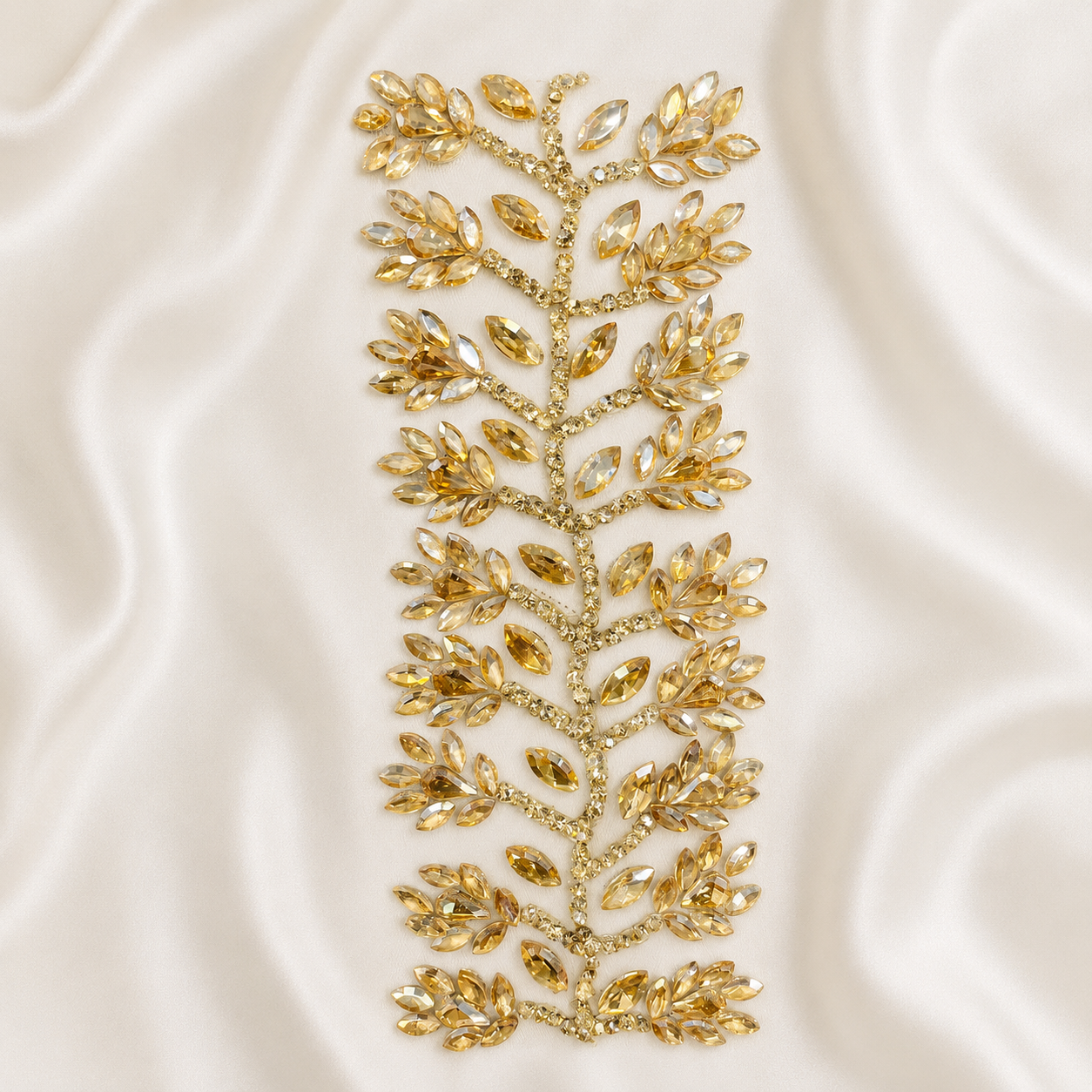 Crystal Leaf Vine Embellished Lace Patch Trim