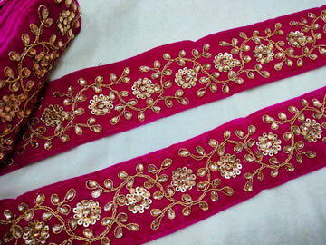 Pink Fancy Velvet Zari Work Lace