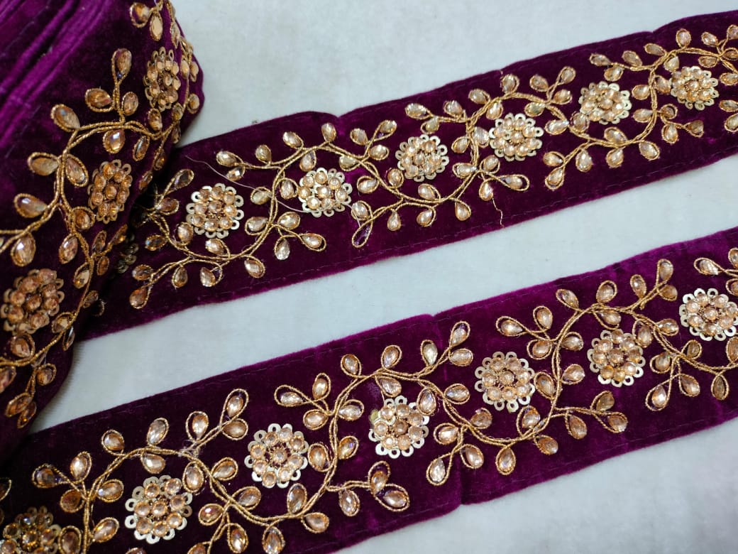 Purple Fancy Velvet Zari Work