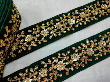 Dark Green Fancy Velvet Zari Work