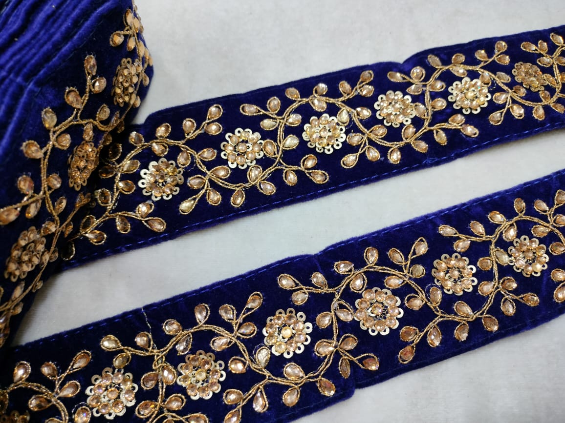 Navy Blue Fancy Velvet Zari Work