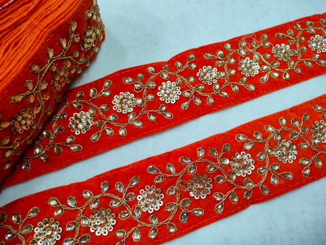 Orange Fancy Velvet Zari Work