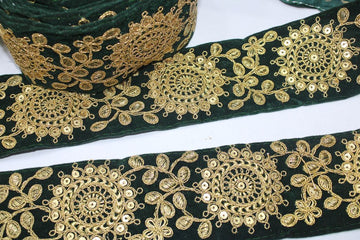 Dark Green Fancy Sequin Work Trim