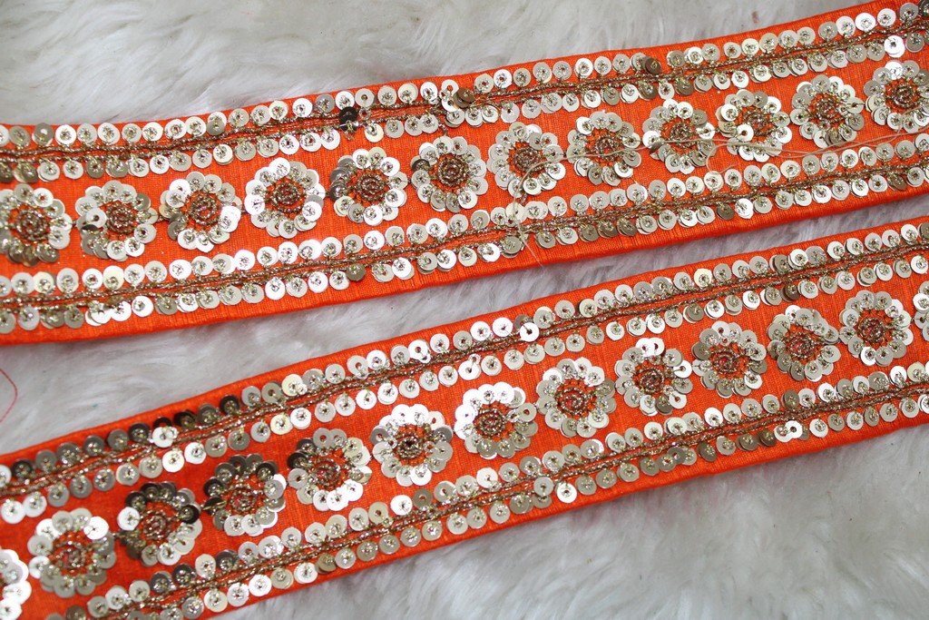 Charming Orange Floral Fancy Sequin Trim