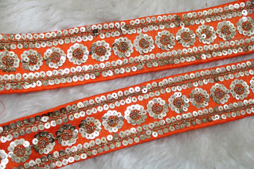 Charming Orange Floral Fancy Sequin Trim