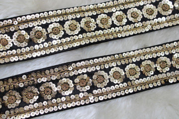 Elegant Black Floral Fancy Sequin Trim