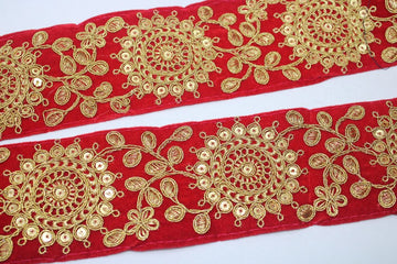 Red Fancy Sequin Work Trim