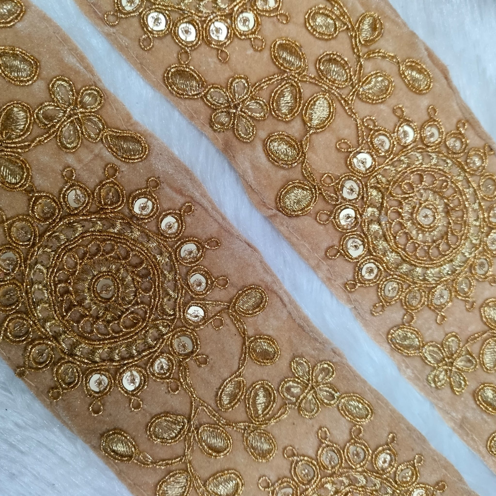 Beige Fancy Sequin Work Trim