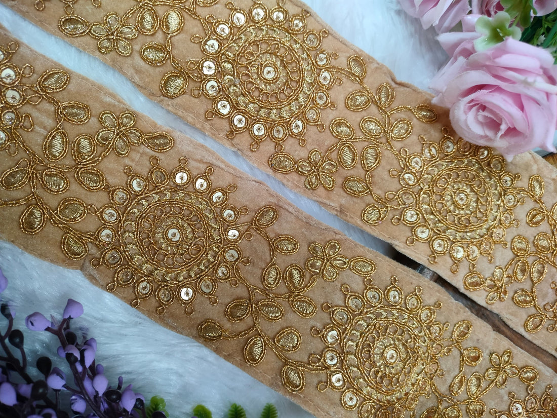 Beige Fancy Sequin Work Trim