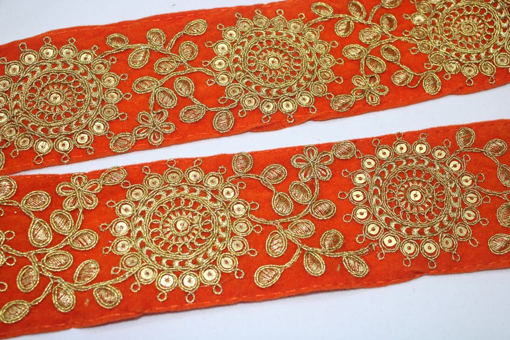 Orange Fancy Sequin Work Trim