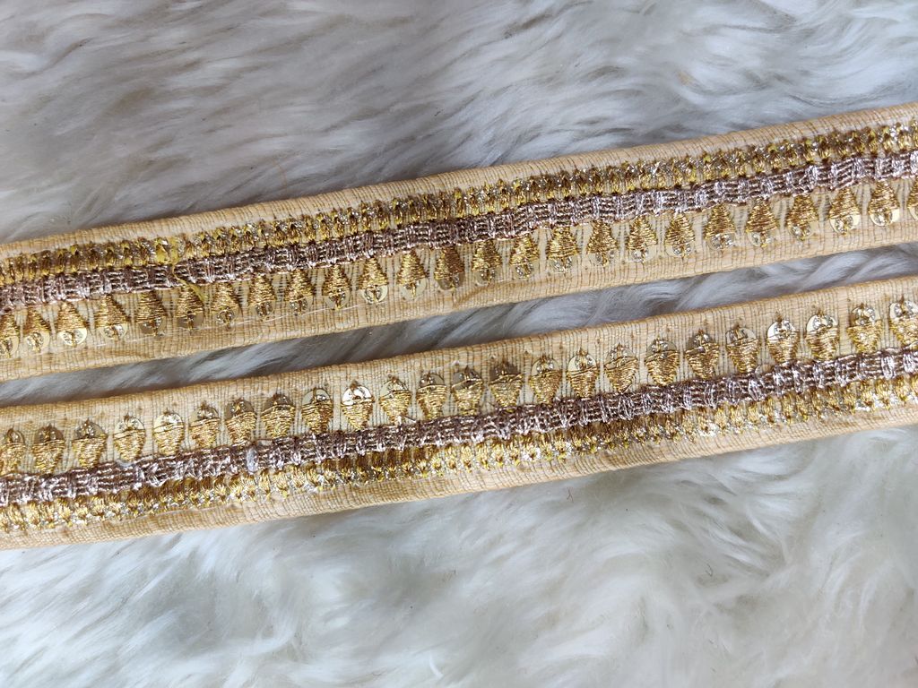 Stylish Beige Sequin Fancy Trim for Elegant Embellishments