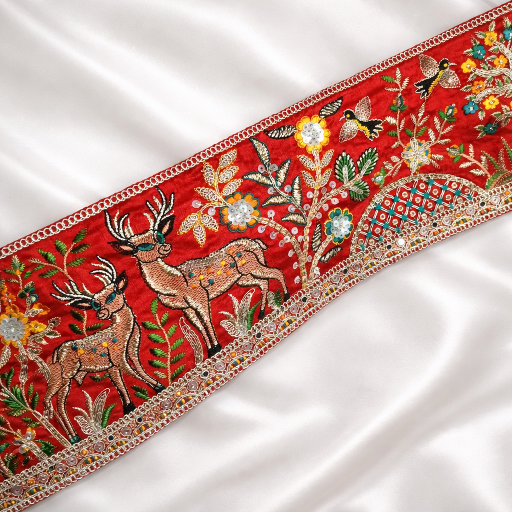Designer Deer & Floral Embroidered Statement Trim