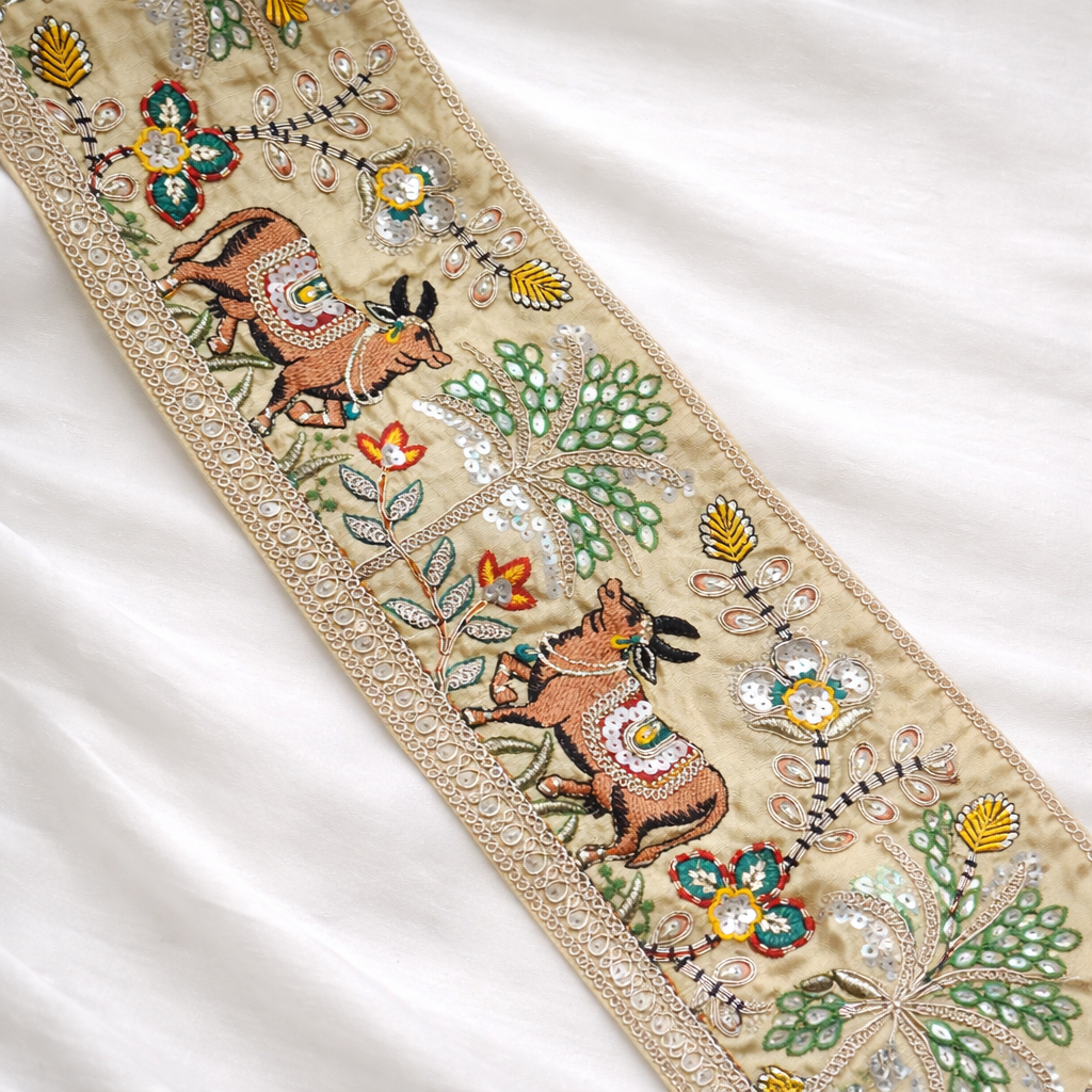 Designer Cow & Floral Embroidered Trim