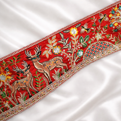 Designer Deer & Floral Embroidered Statement Trim