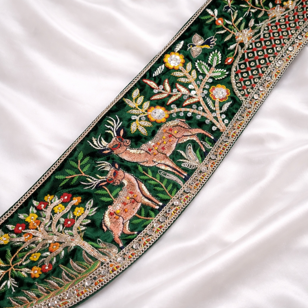 Designer Deer & Floral Embroidered Statement Trim