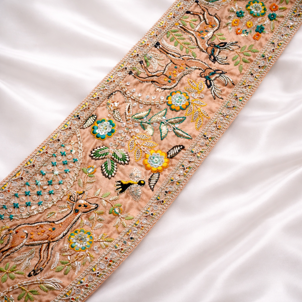 Designer Deer & Floral Embroidered Statement Trim