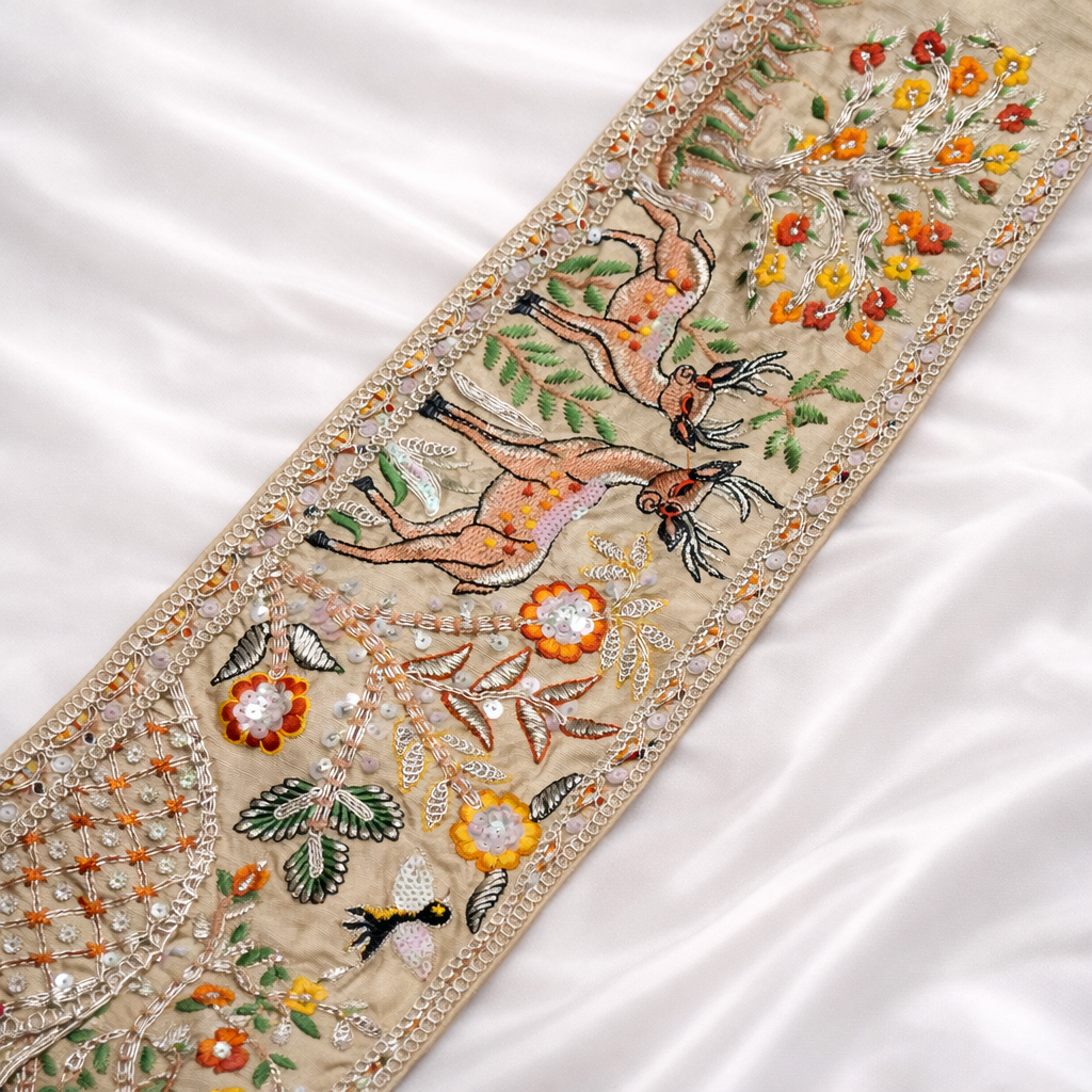 Designer Deer & Floral Embroidered Statement Trim
