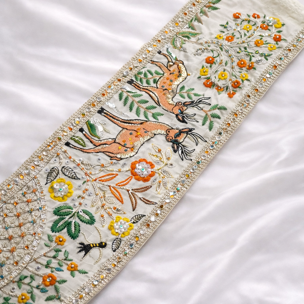 Designer Deer & Floral Embroidered Statement Trim