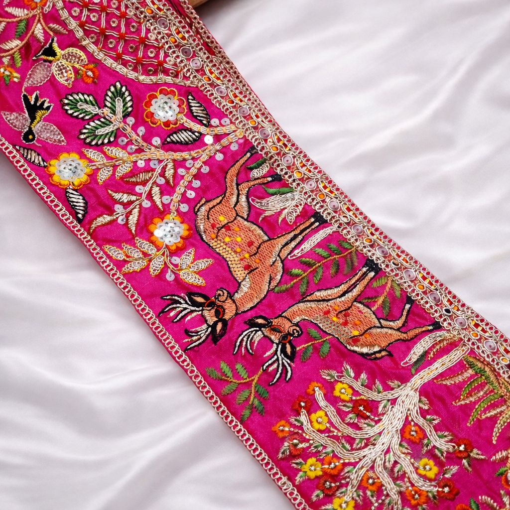 Designer Deer & Floral Embroidered Statement Trim