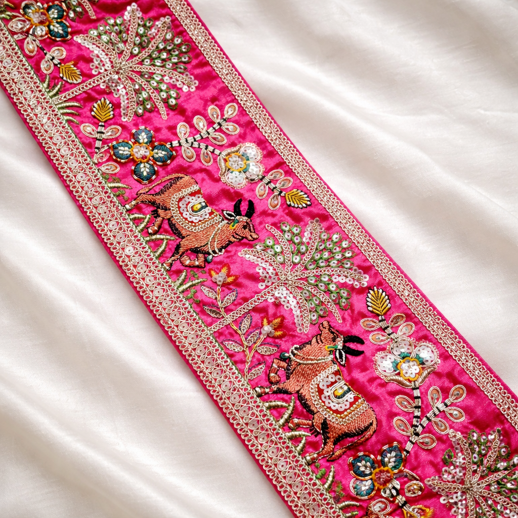 Designer Cow & Floral Embroidered Trim